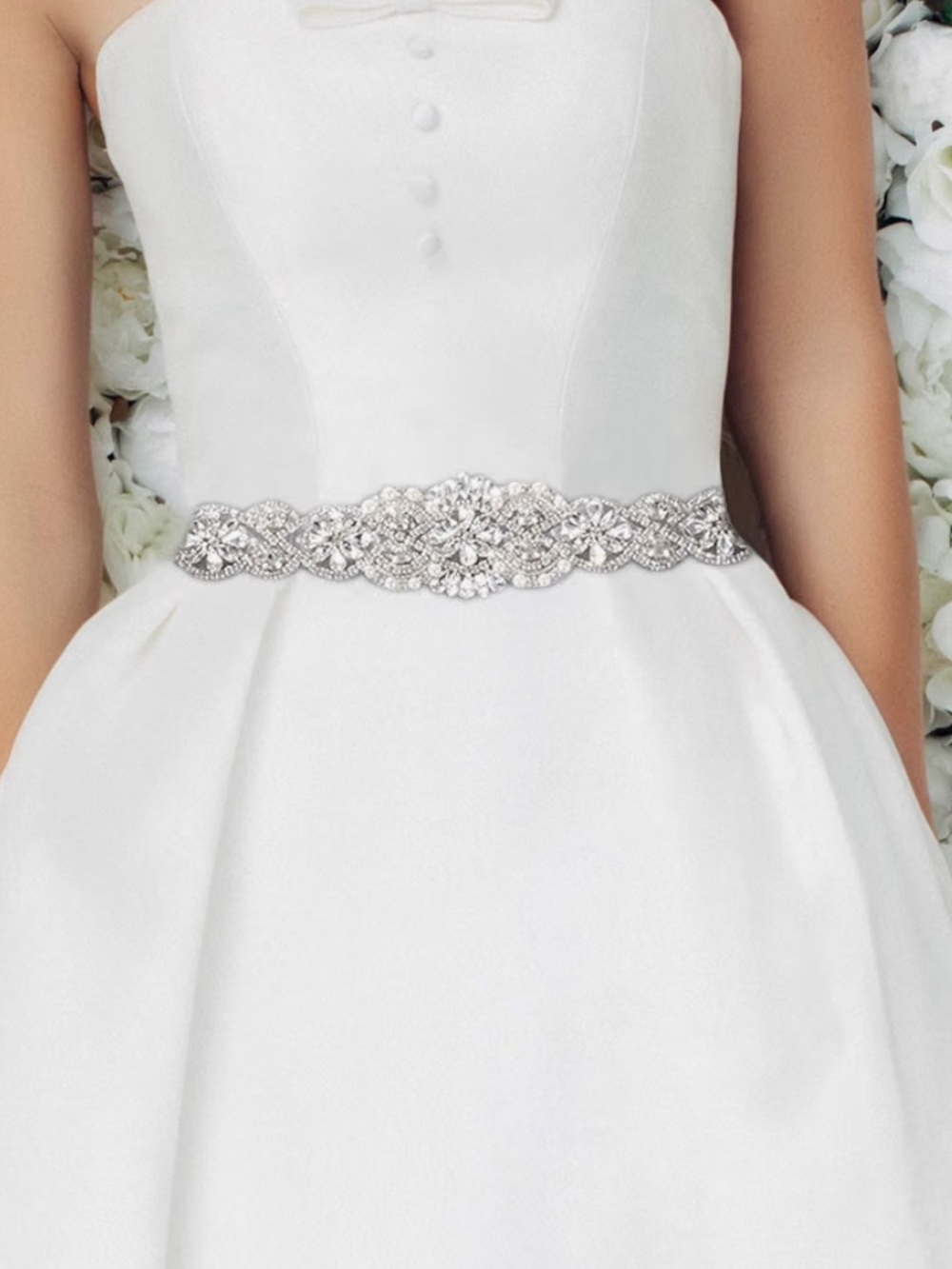 Blush Pink Bridal Sash with Rhinestones and pearls